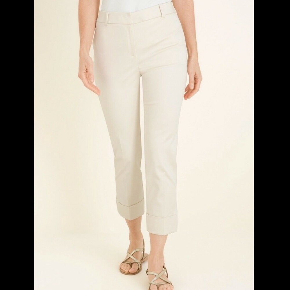 CHICO'S NWT BEIGE STRETCH CUFFED CROP PANTS 10